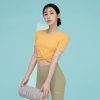 Fresh Feather Twist Crop Short Sleeve Banana Pudding