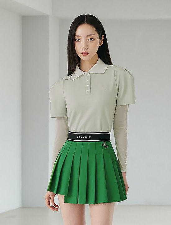 Unbalanced Pleated Culottes Skirt Pop Green