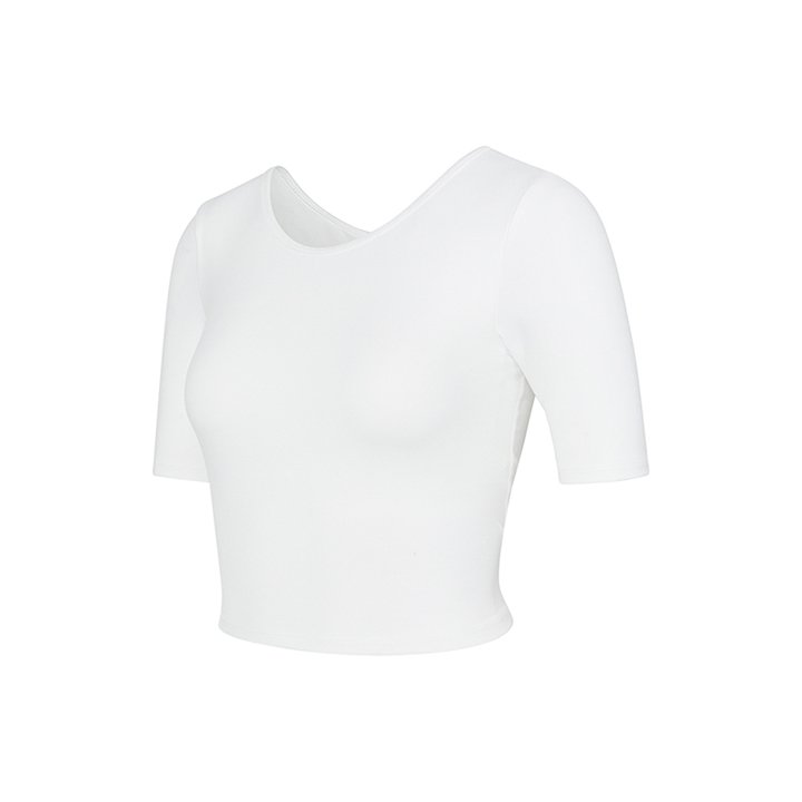 Middle Sleeve Crop Top Back Ivory 2