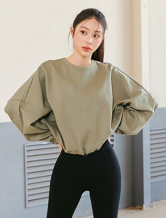 Balloon Crop Lettering Sweatshirt Wood Sage