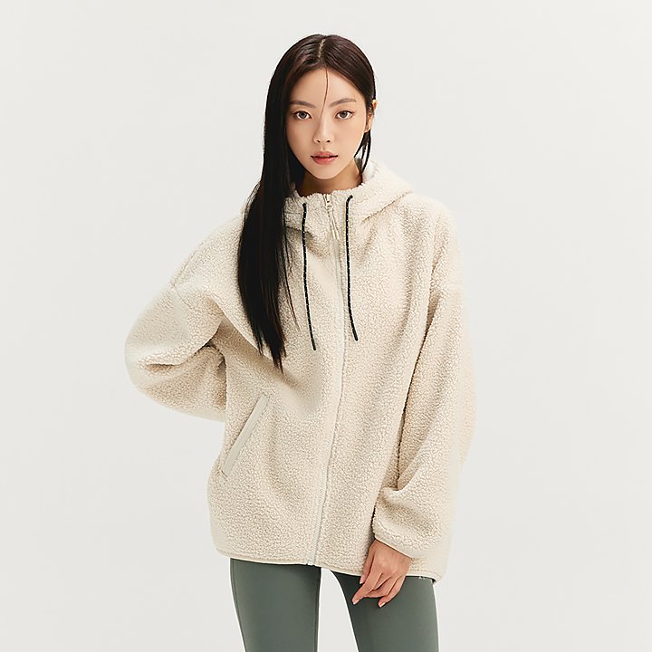 Overfit Sherpa Hood Zip Up Soy Pudding