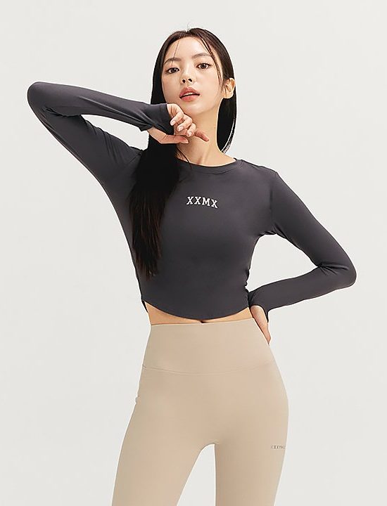 Cotton Like Finger Hole Long Sleeve Jet Charcoal
