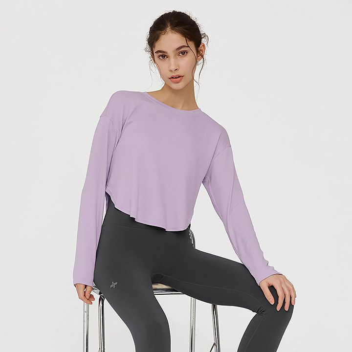 Easy Round Crop Long Sleeve Awesome Lavender