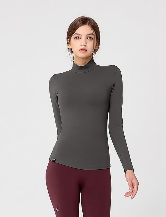 Mock Neck Slim Fit Long Sleeve Charcoal Gray 1