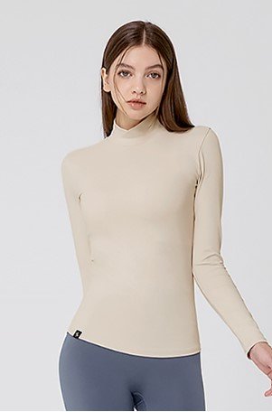 Mock Neck Slim Fit Long Sleeve Moss Cream 1