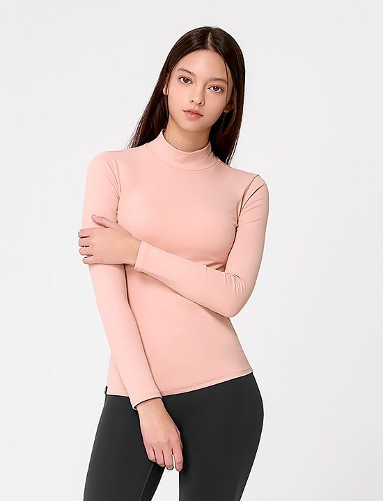 Mock Neck Slim Fit Long Sleeve Pink Latte