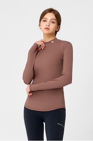 Mock Neck Finger Hole Basic T Shirt Copper Rose 1