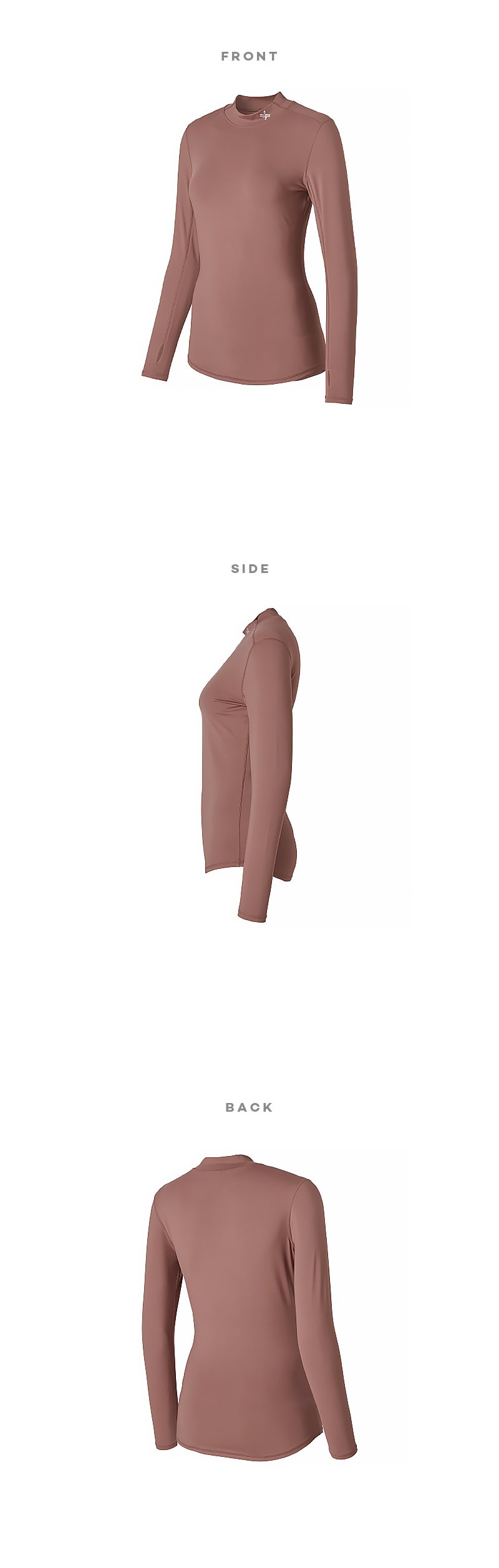 Mock Neck Finger Hole Basic T Shirt Copper Rose 6