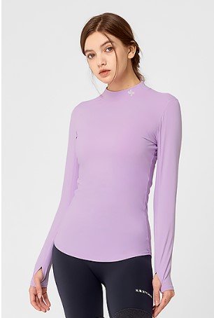 Mock Neck Finger Hole Basic T Shirt Lilac Breeze 1