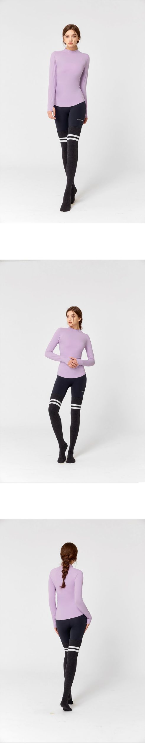 Mock Neck Finger Hole Basic T Shirt Lilac Breeze 3