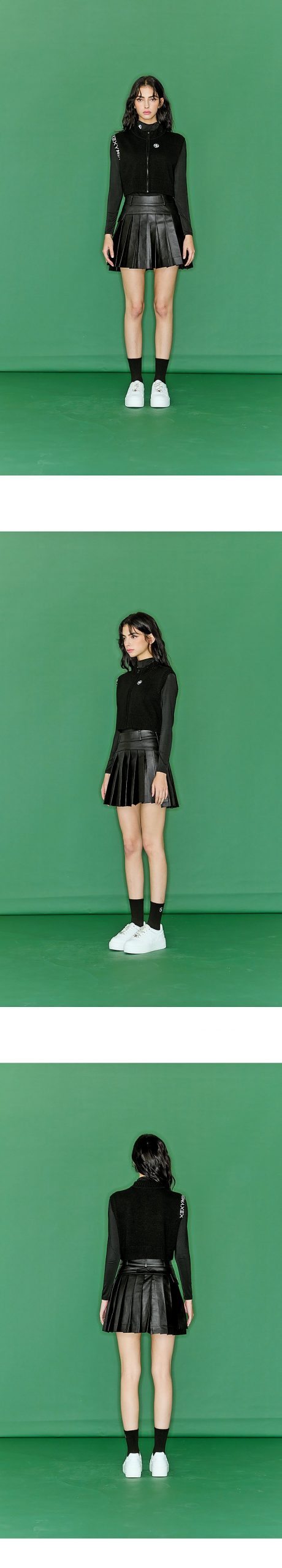 Leather Pleated Skirt Black 3