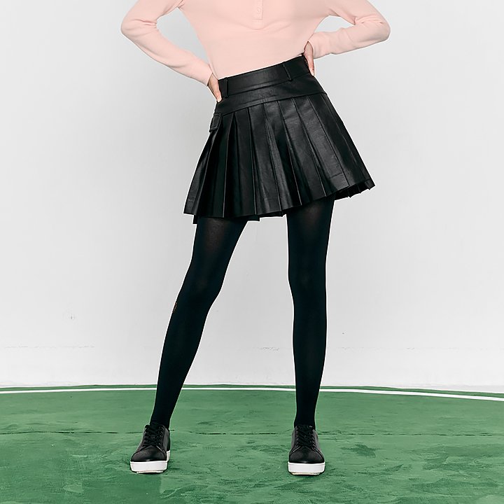 Leather Pleated Skirt Black