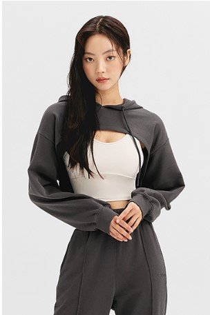 Layered Hood Sweatshirt Charcoal Gray 1