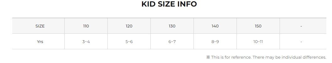 Kids Size Infor