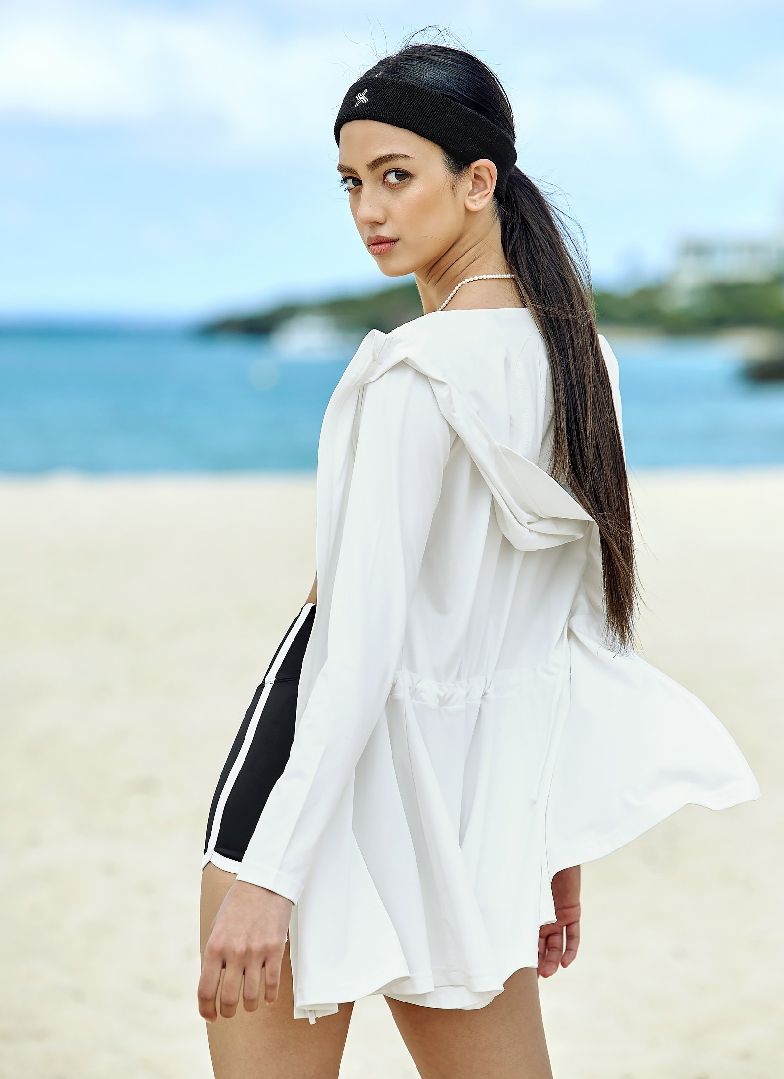 Multi Cover Up One Piece Zip Up Ivory 2