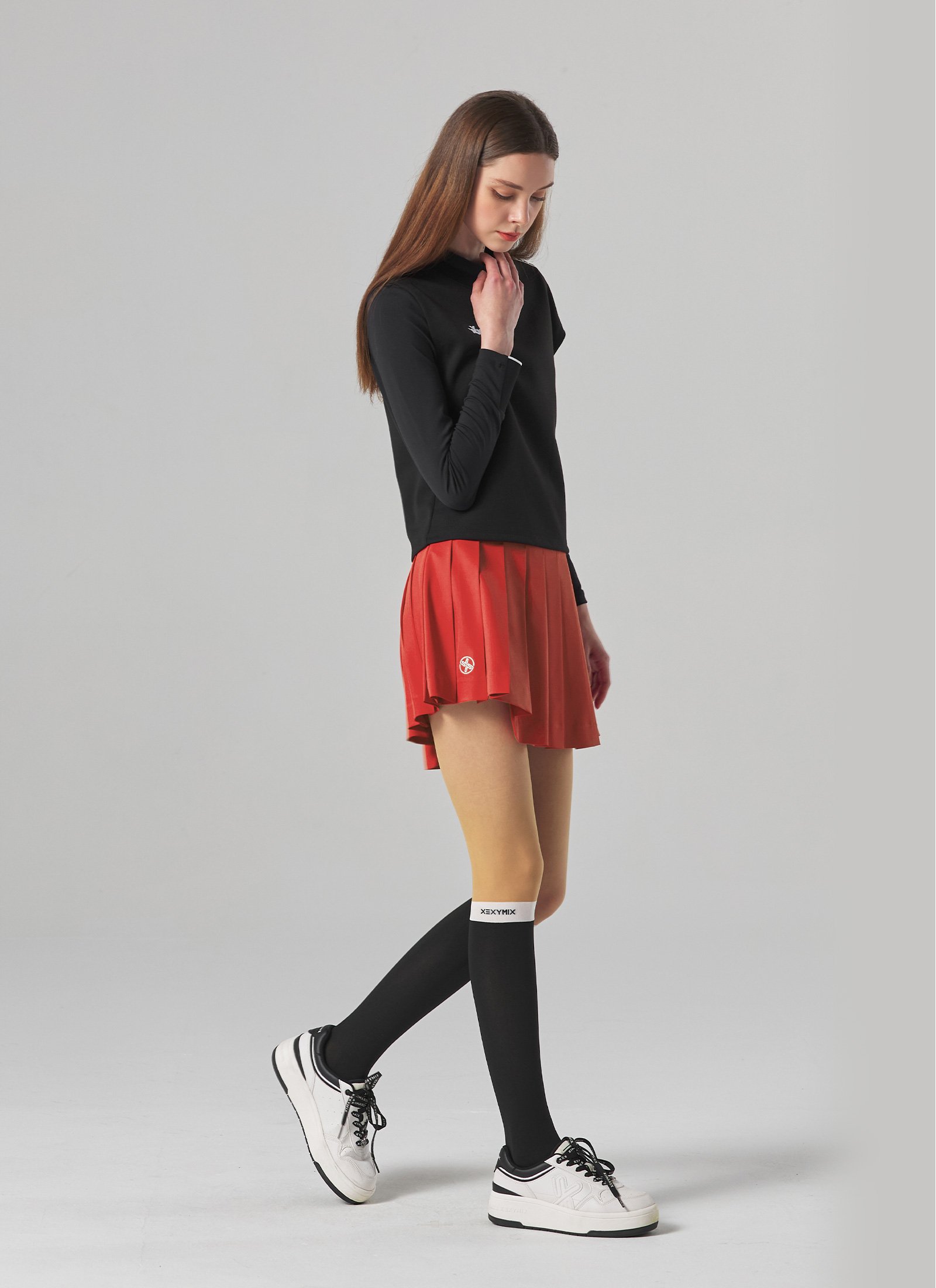 Unbalanced Pleats Culotte Skirt 2.0 Red 4
