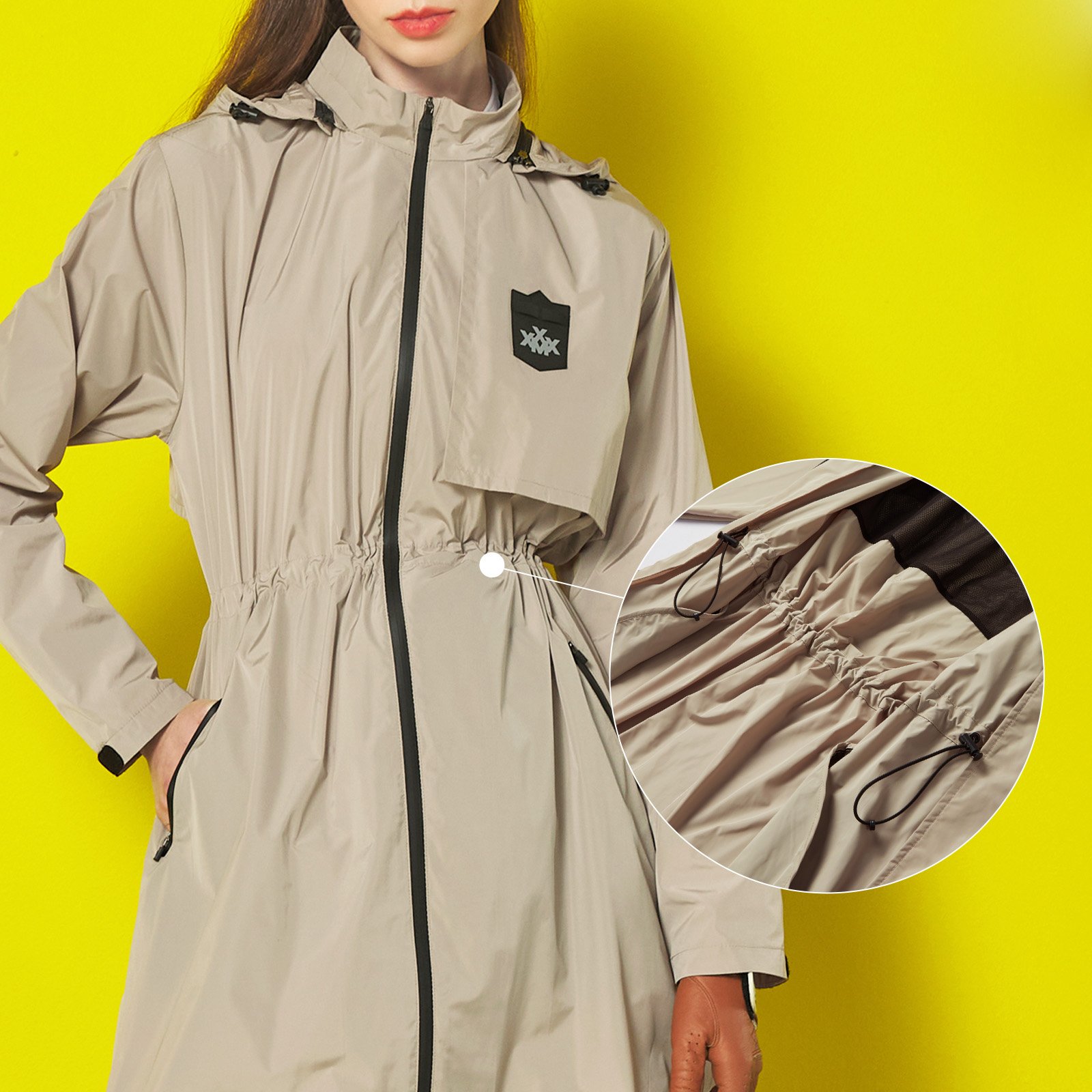 Detachable Hood Raincoat Beige 4