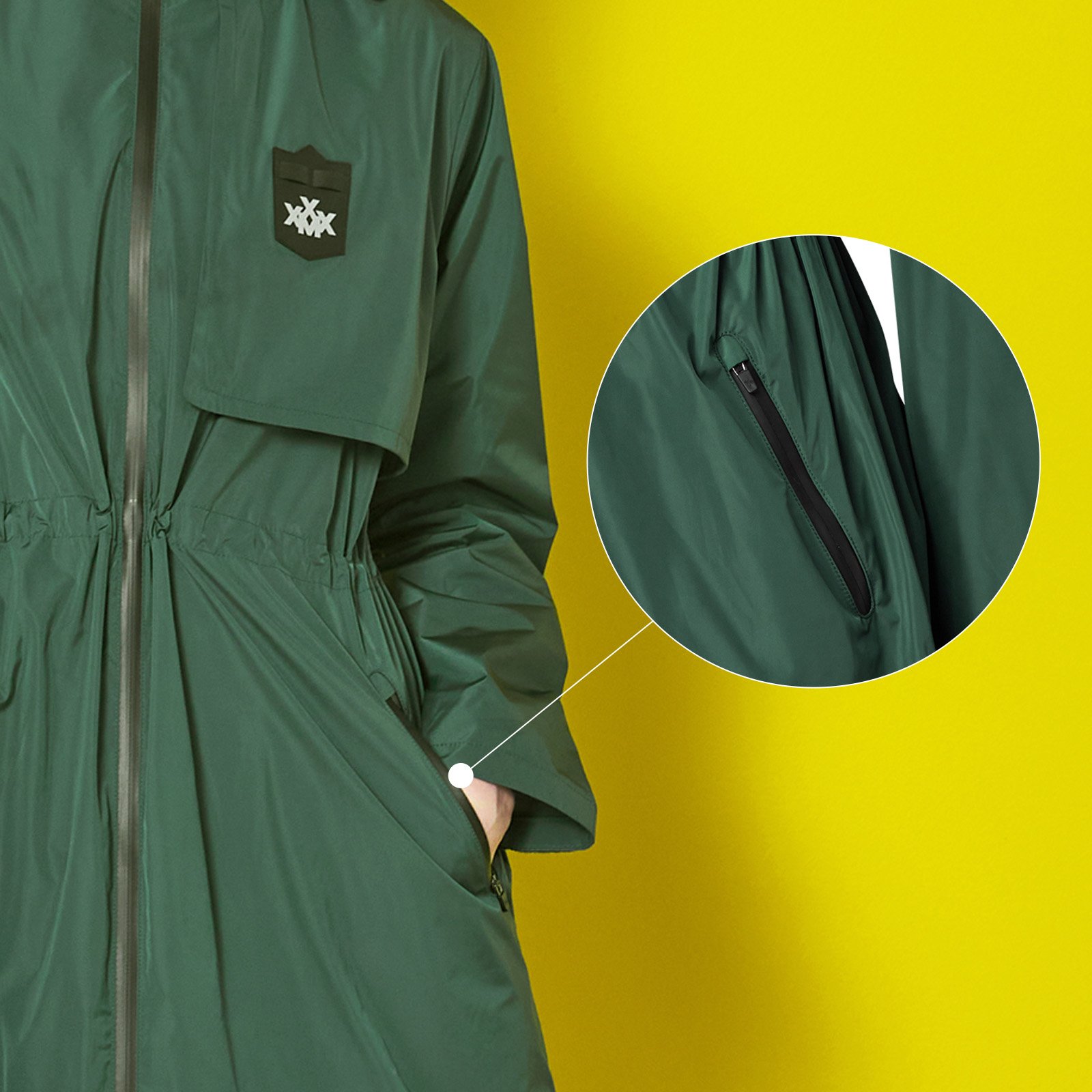 Detachable Hood Raincoat Dark Green 4