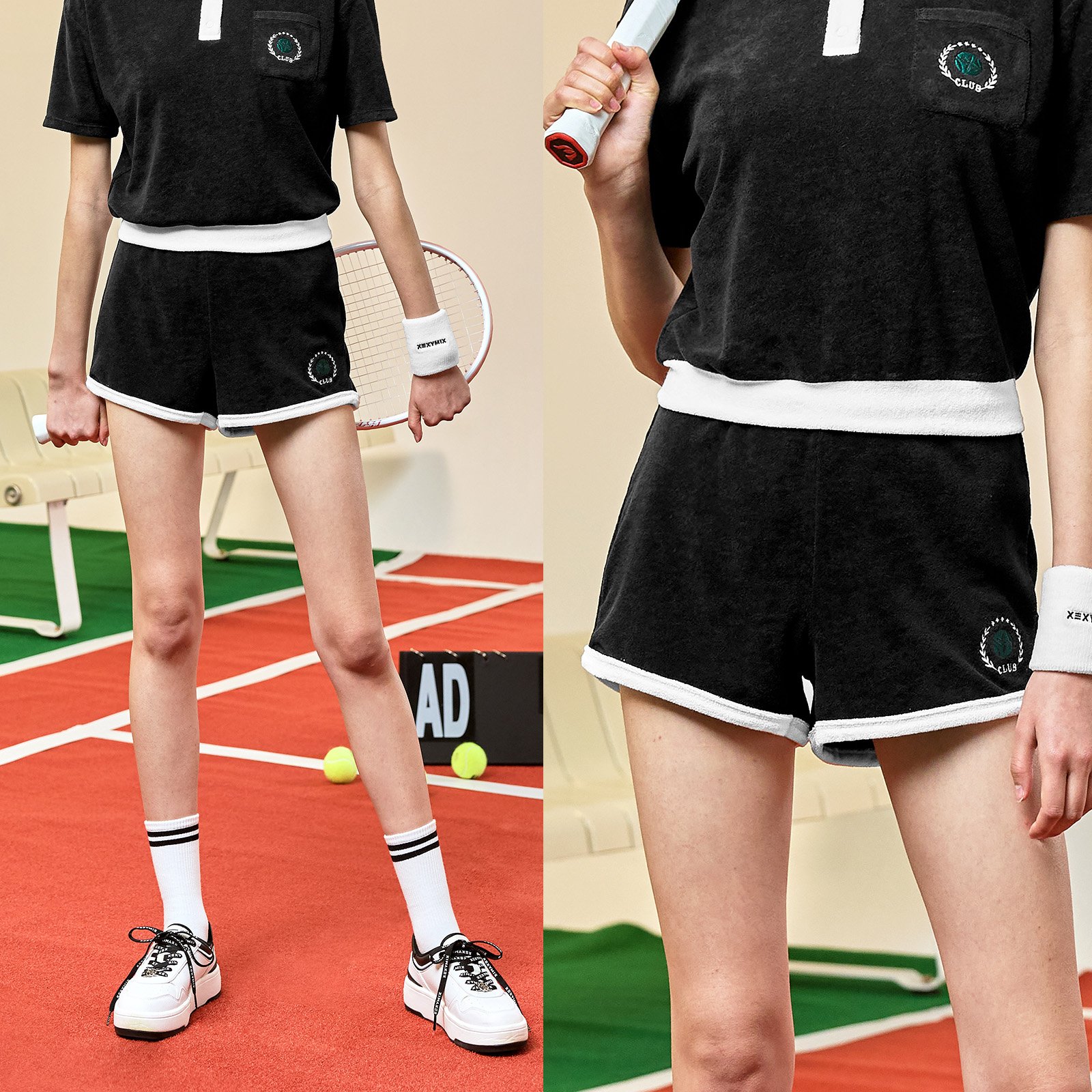 Sporty Terry Color Block Shorts Black 3