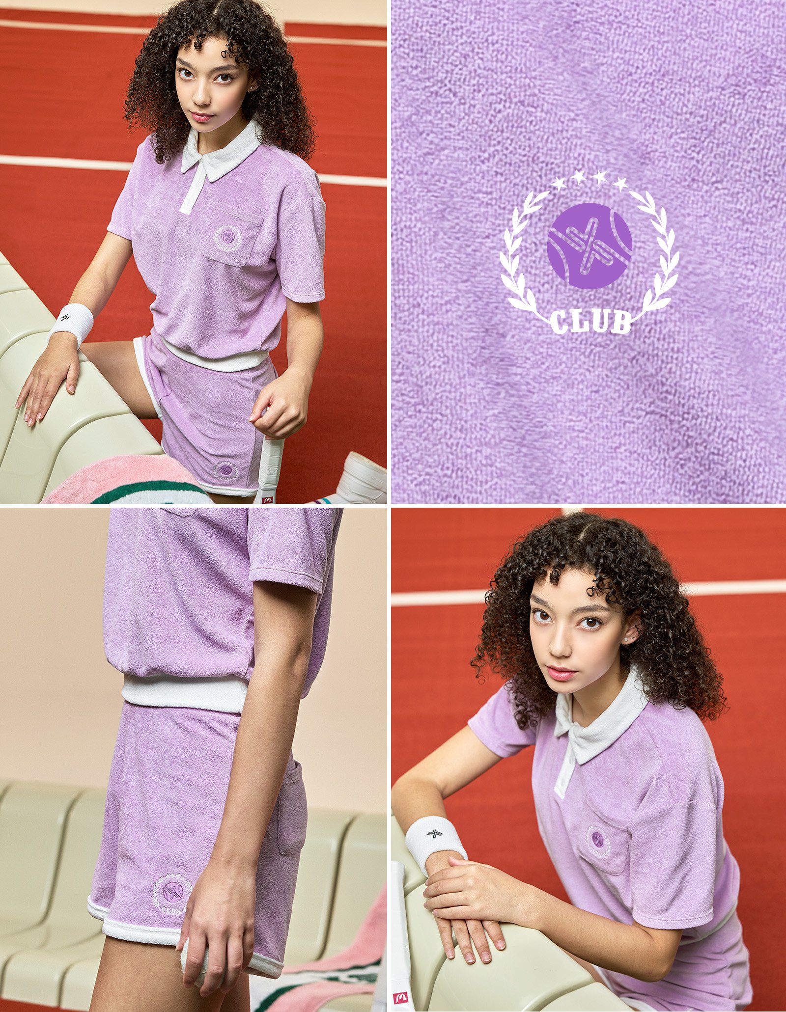 Sporty Terry Color Block Shorts Lavender Fog 3