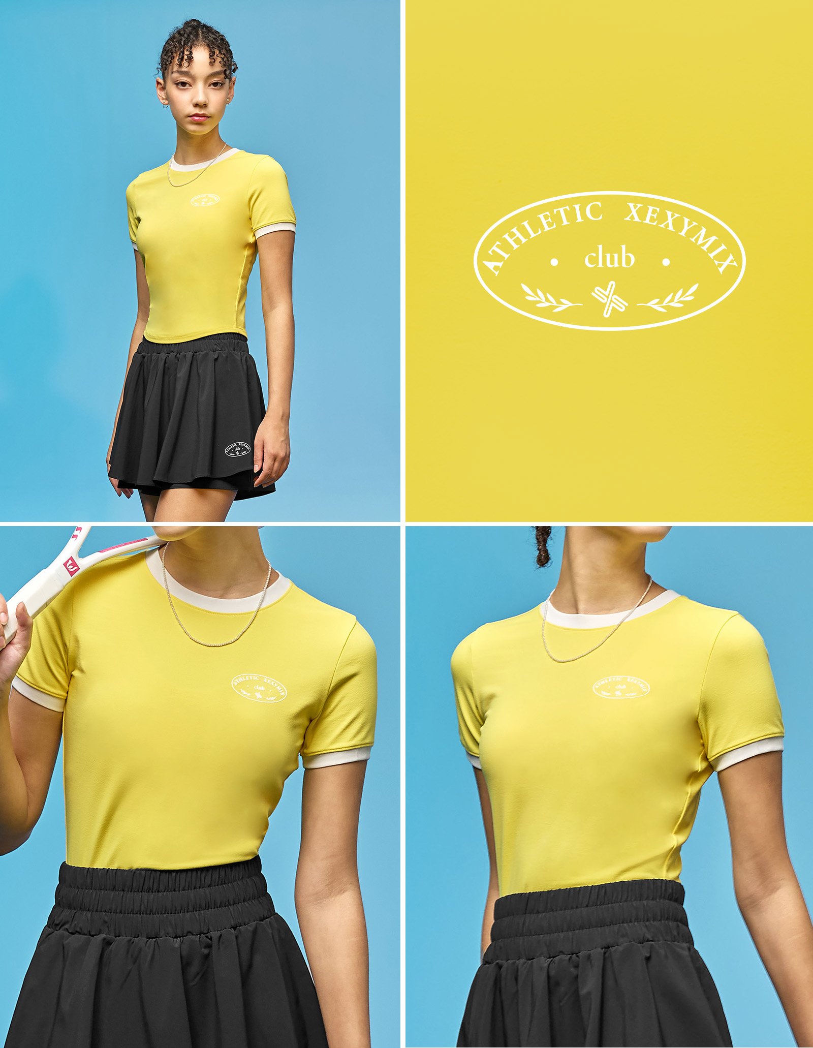Color Matching Point Cropped T Shirt Lemon Drop 1