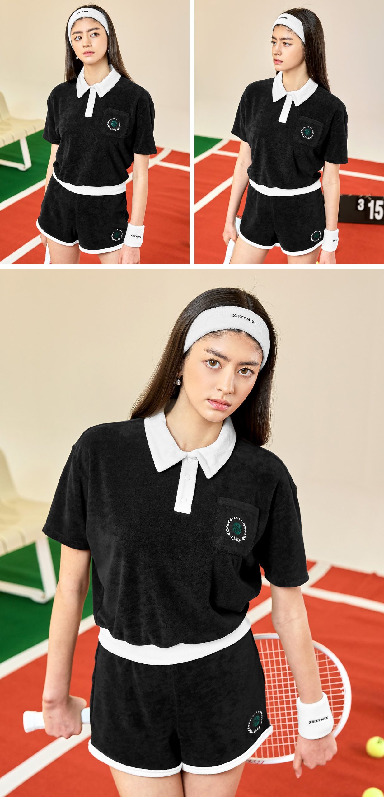 Sporty Terry Color T Shirt Black 1