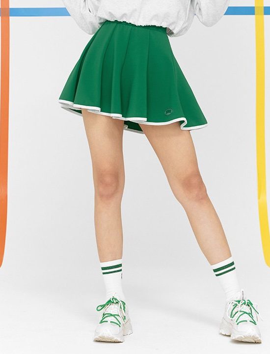 Color Matching Line Flare Skirt Earth Green
