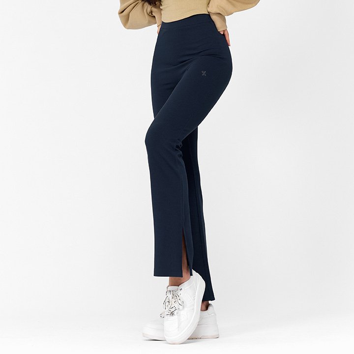 Ribbed Tension Bootcut Slit Pants Space Navy