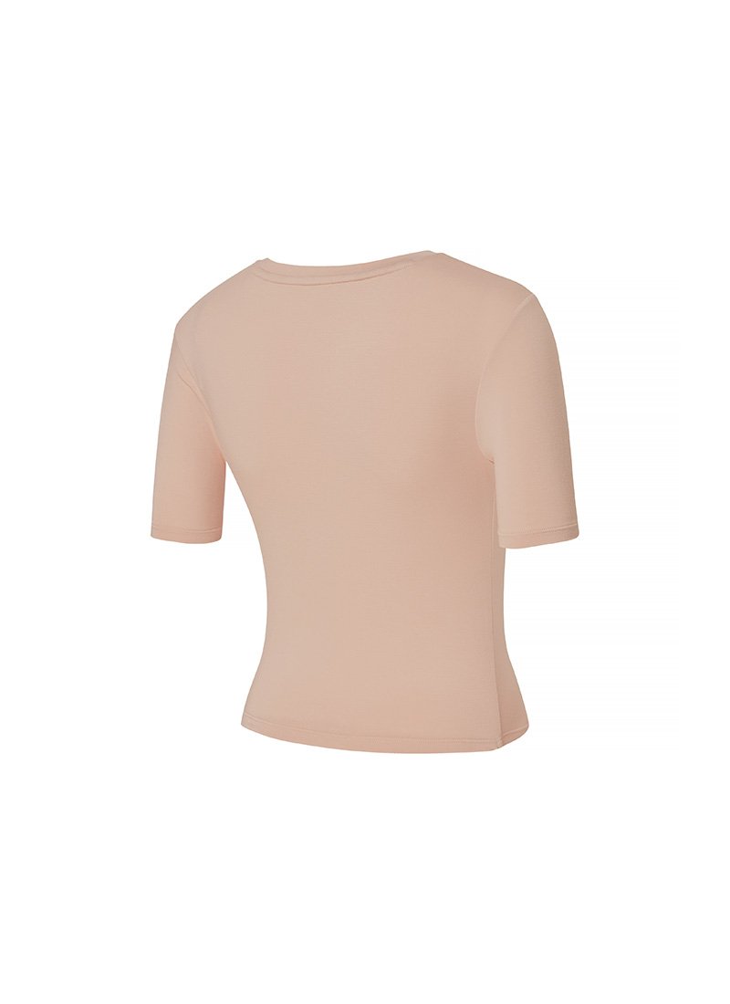 Side Shirring Unbalanced Short Sleeve Milk Pink 5