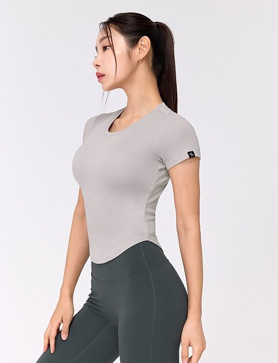 Soft Tension Round Crop Top Gray Silver