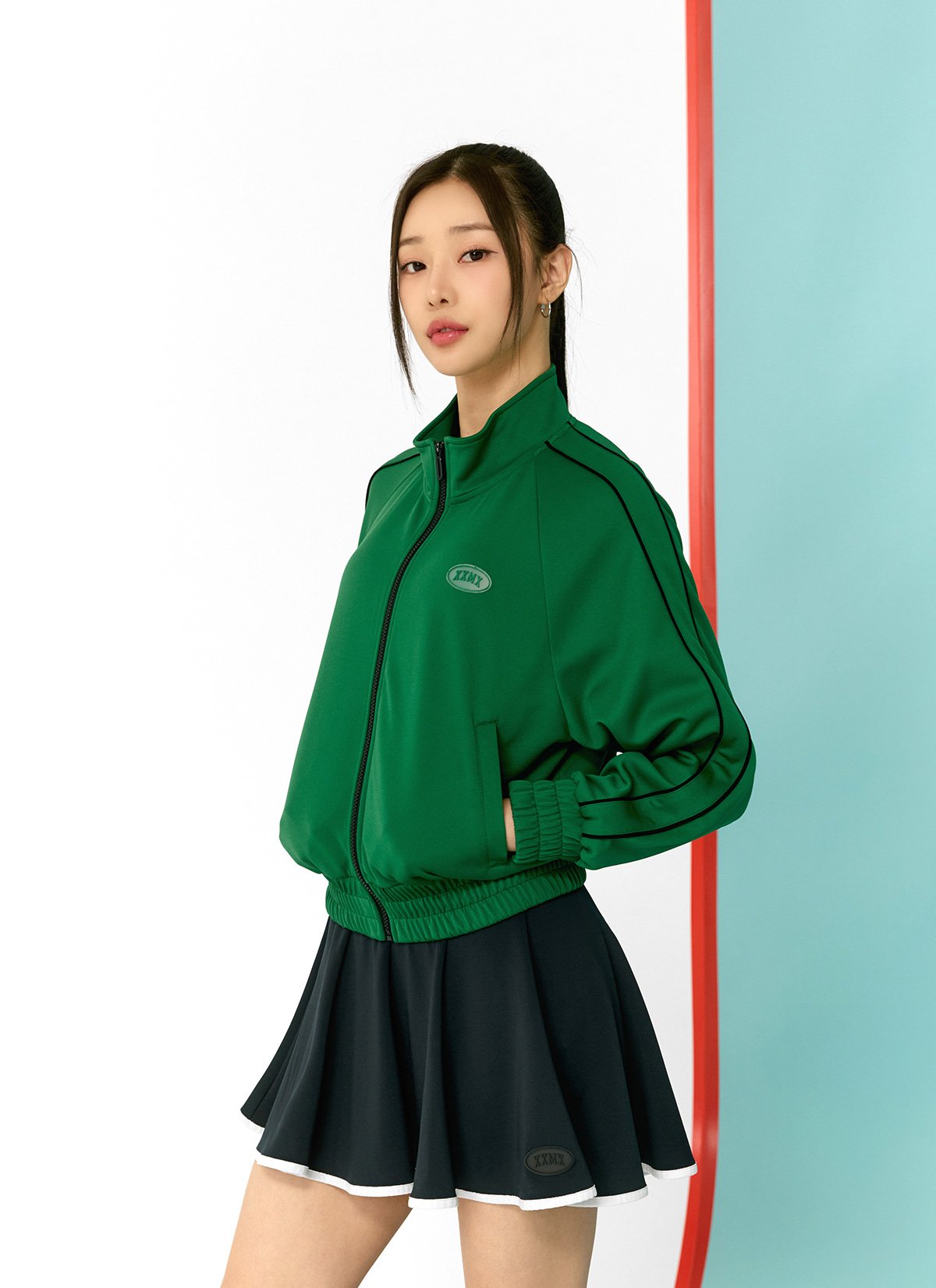 Color Combination Line Track Jacket Earth Green 1