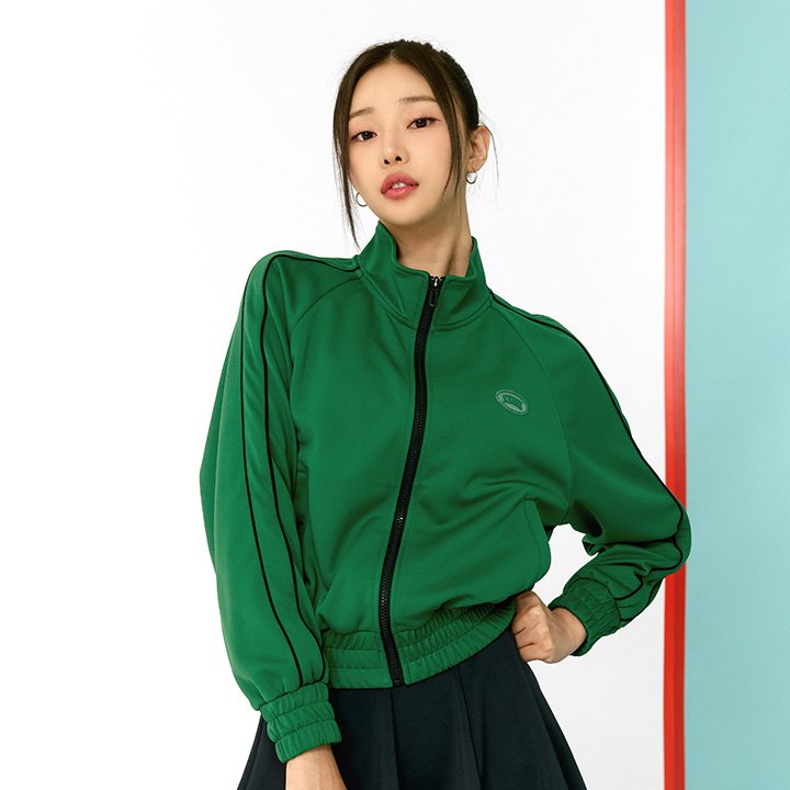 Color Combination Line Track Jacket Earth Green