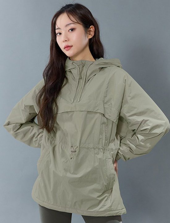 High Neck Anorak String Padded Jacket Sage Earth