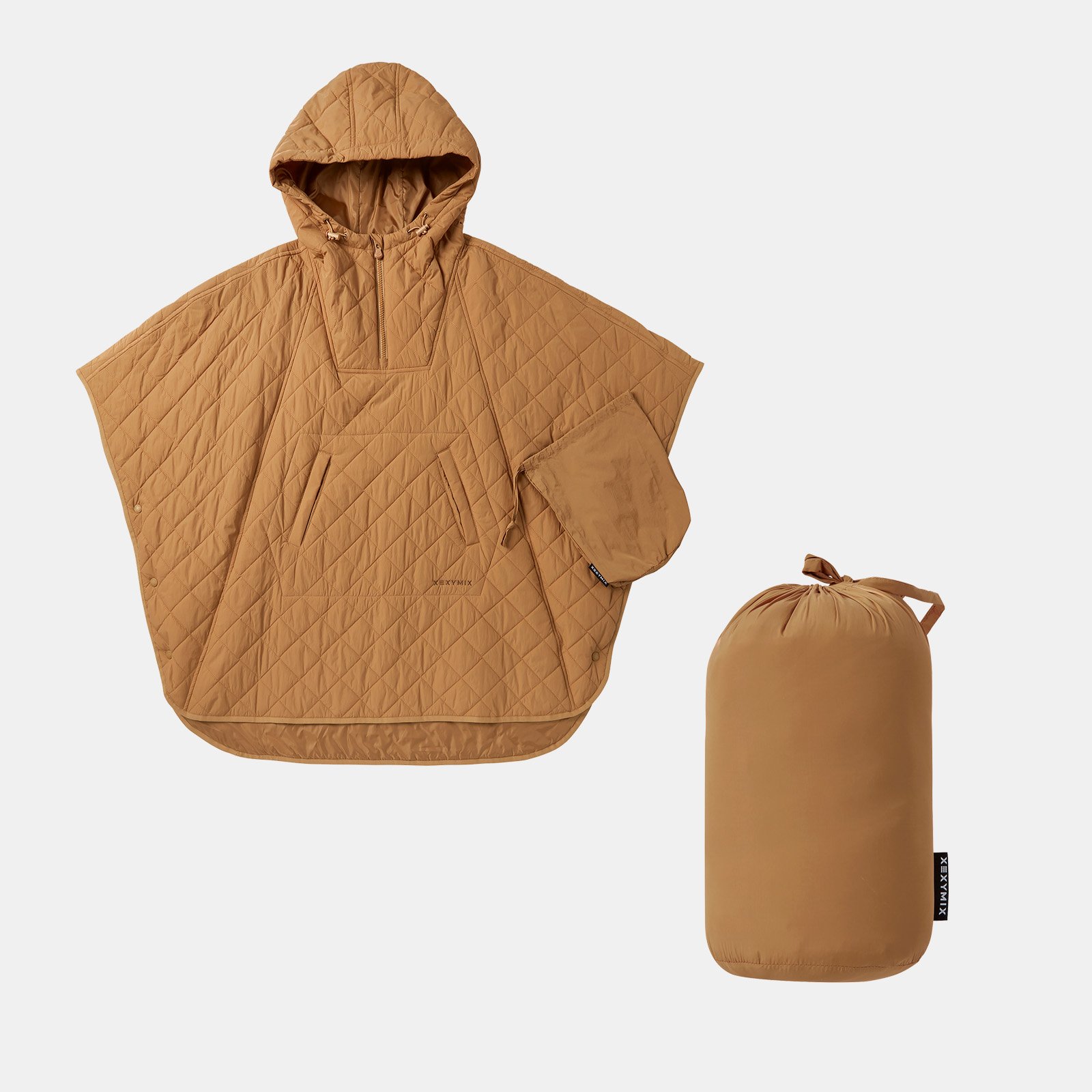 Quilted Hood Packable Poncho Toast Camel 5