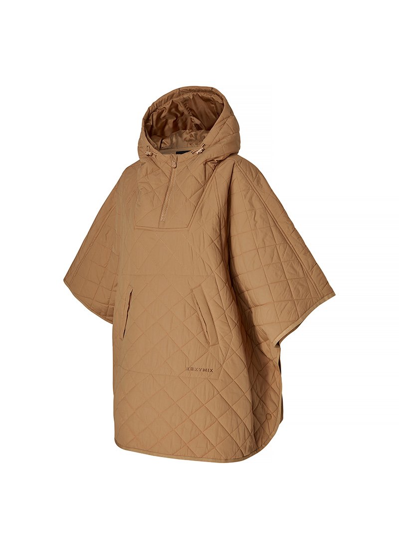 Quilted Hood Packable Poncho Toast Camel 6