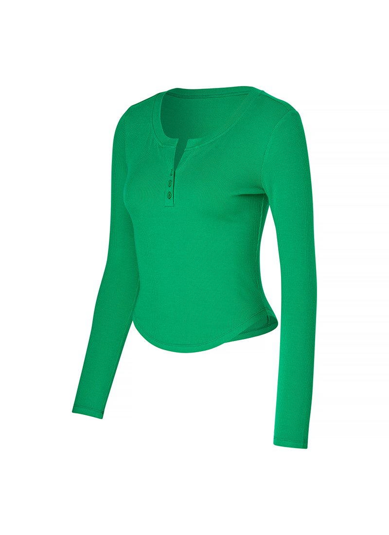 Soft Ribbed Button Long Sleeve Green Forest 5