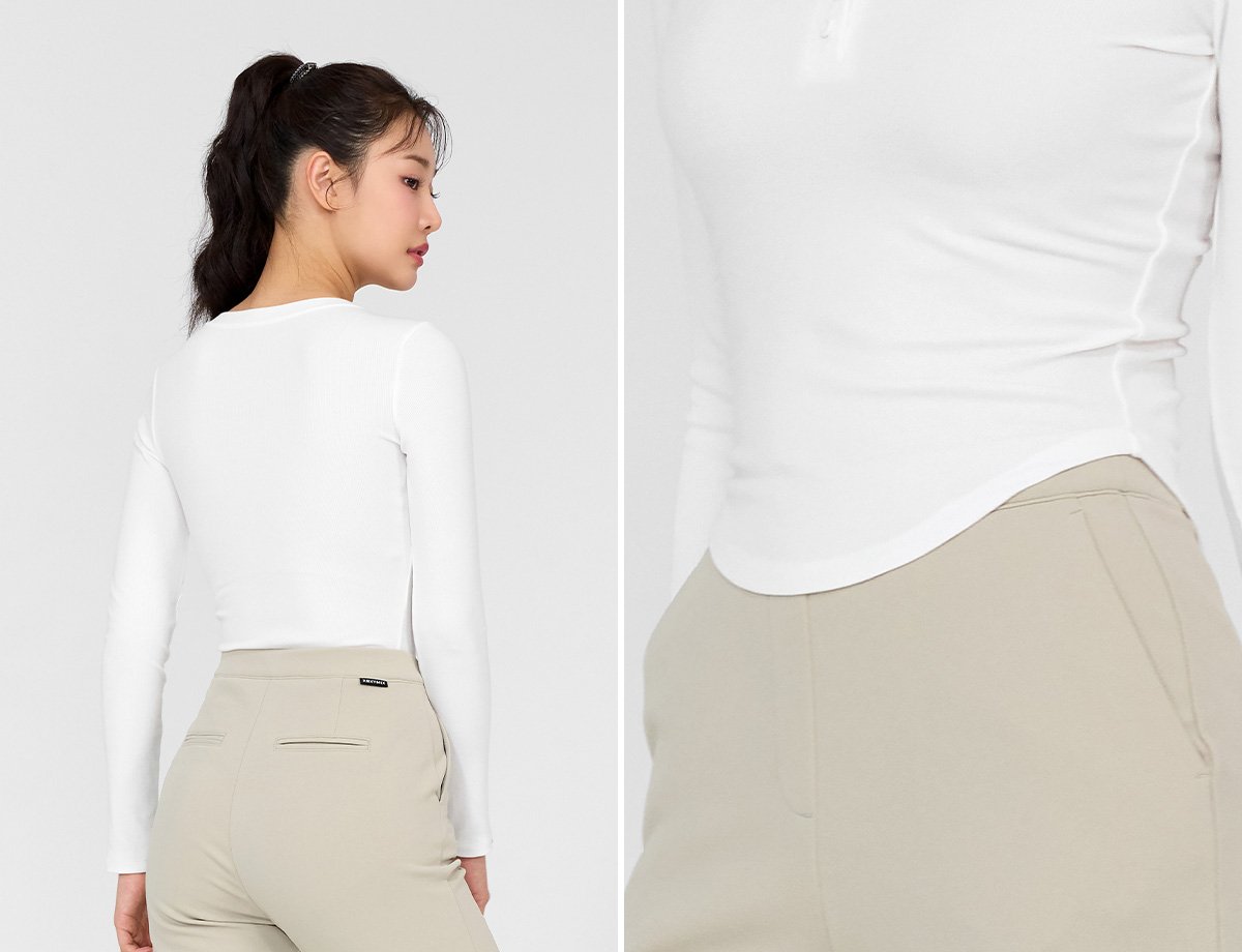 Soft Ribbed Button Long Sleeve Ivory 3