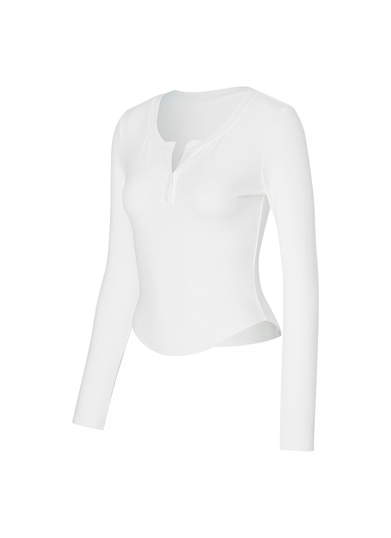 Soft Ribbed Button Long Sleeve Ivory 5