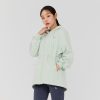 Warm Cotton Loose Fit String Hood Zip Up Green Lily