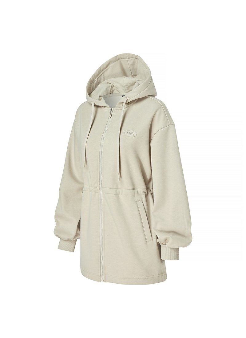 Warm Cotton Loose Fit String Hood Zip Up Oatmeal Cookie 5