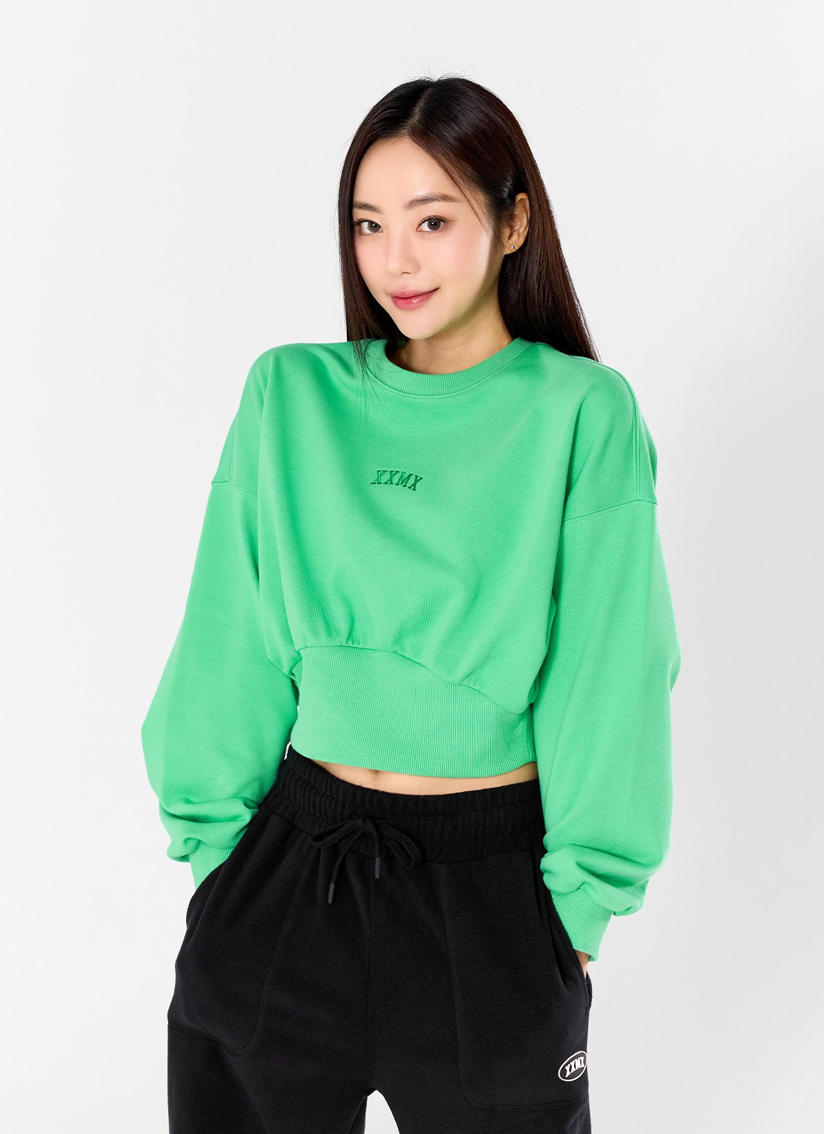 Wide Banding Crop Sweatshirt Green Clover 1
