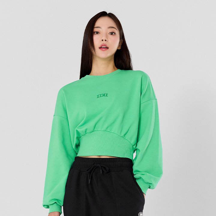 Wide Banding Crop Sweatshirt Green Clover