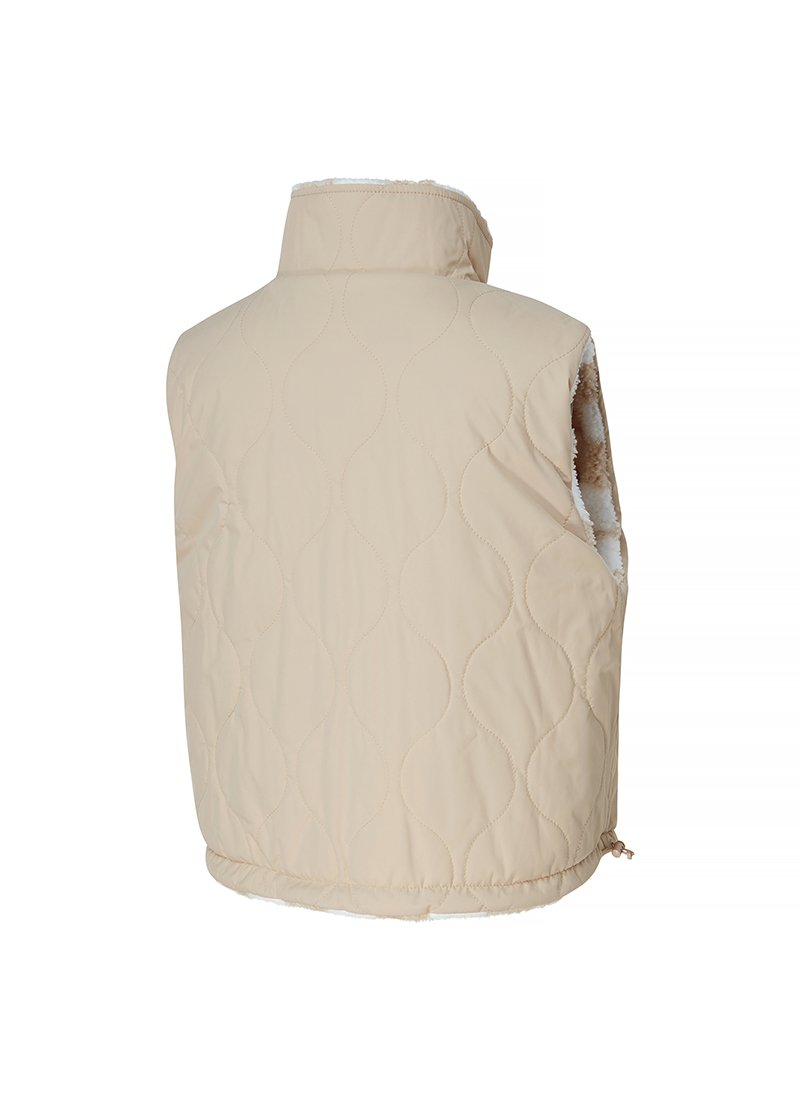 Women's Checkerboard Fleece Reversible Vest Light Beinav9