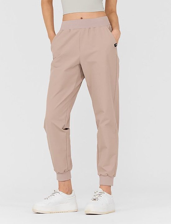 Woven Stretch Brushed Jogger Pants Crepe Pink