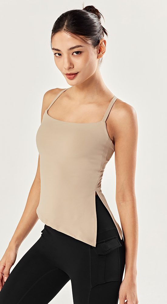 Áo Bra Unbalanced slit tank top Mushroom Beige - XWFBR02J1