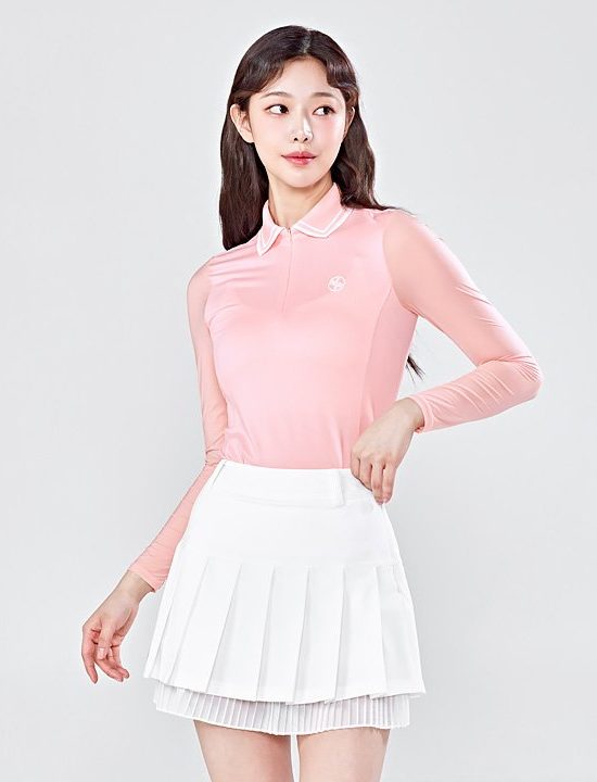 Fresh Waffle Half Zip Up Long Sleeve Light Pink