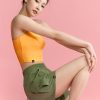 Light Stretch Women Cargo Shorts Kale Khaki 4