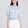 Frill Lace Knit Short Sleeve Light Blue 4