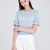 Frill Lace Knit Short Sleeve Light Blue 6