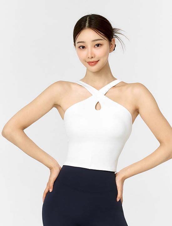 Áo crop top Comfort Fine cổ chéo_Ivory - XWFBR17J3
